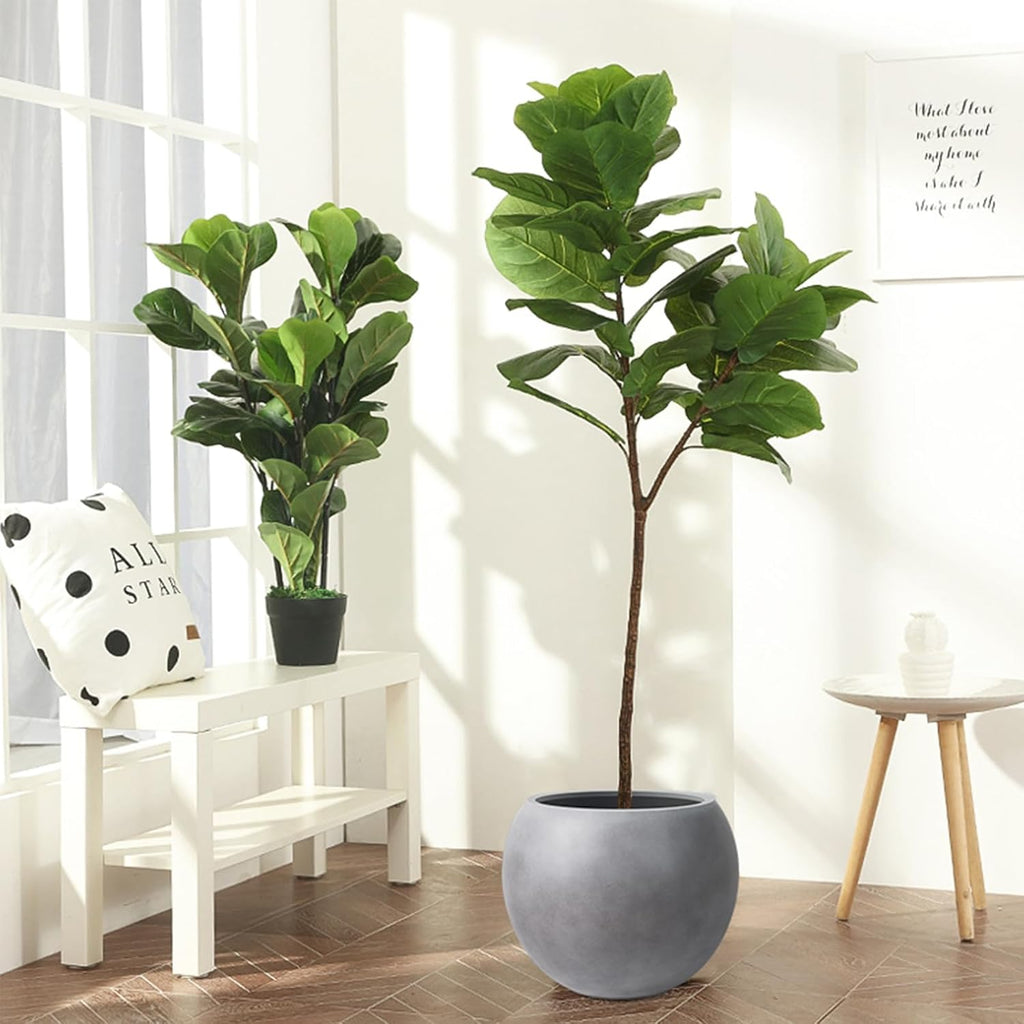 Panlaolao 13.5 H x 17' Dia (12' Pot Opening) Round Fiberstone Planter with Drainage Hole, Gray, Indoor/Outdoor Large Plant Pot for Home Patio Garden, Ideal for Large Plants