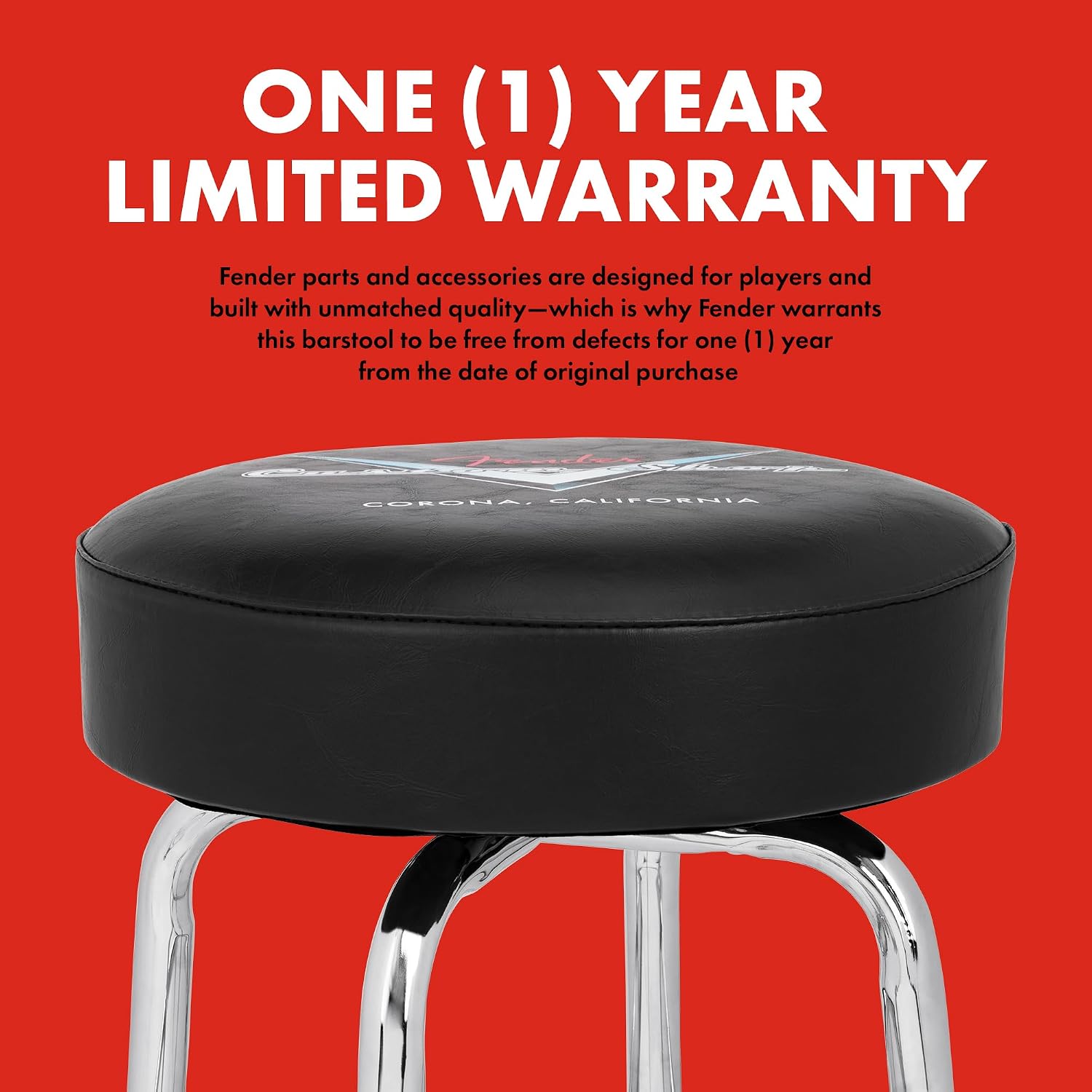 Fender Custom Shop Chevron Logo Swivel Barstool, Great Gifts for Dad, with 1 Year Limited Warranty, Simple Assembly, Black/Black, 24'