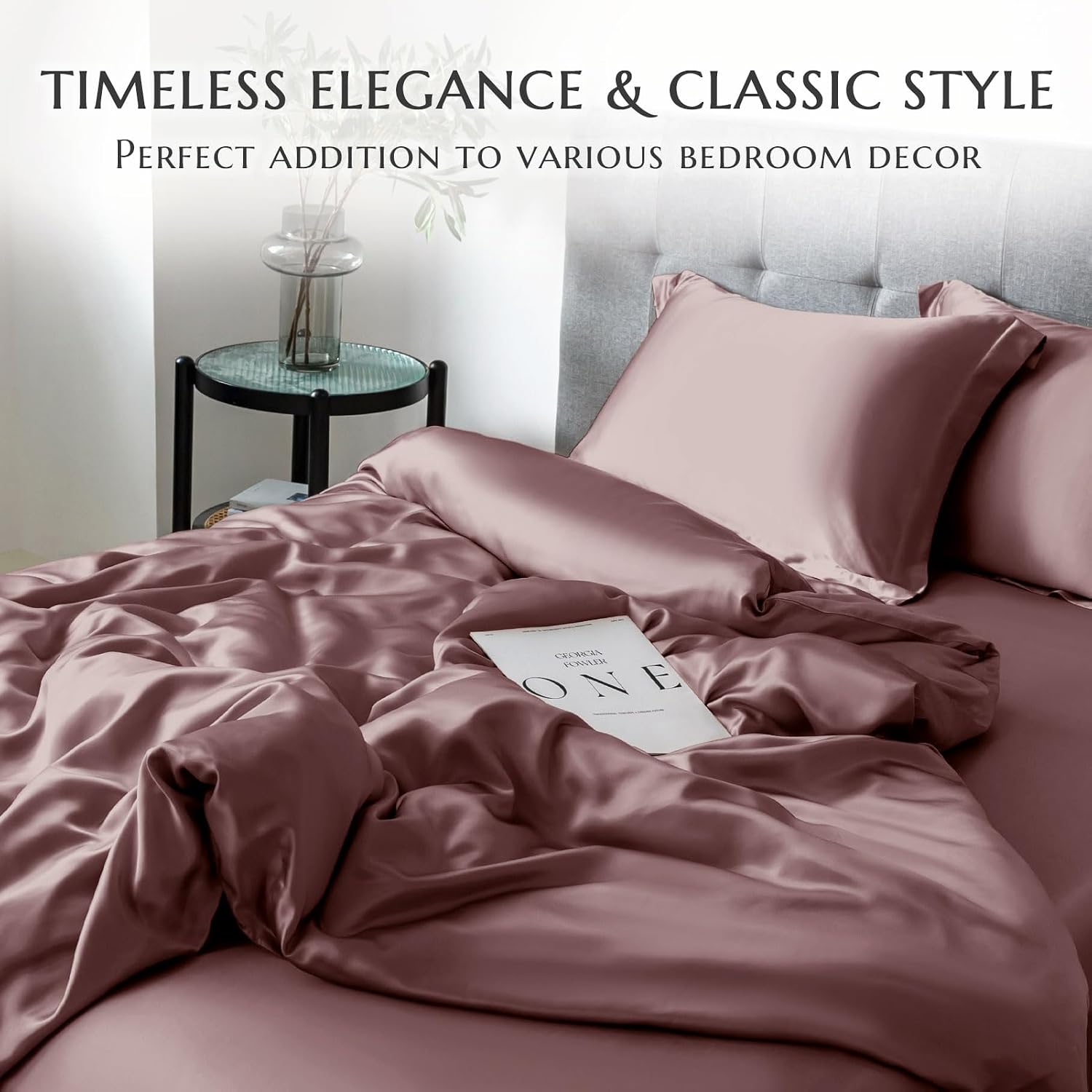 THXSILK 100% Silk Sheet Set, 7A+ Silk Sheet Set Soft Breathable, Luxury Bedding (1 Duvet Cover, 1 Fitted Sheet, 2 Pillow Shams), Twin, Purple