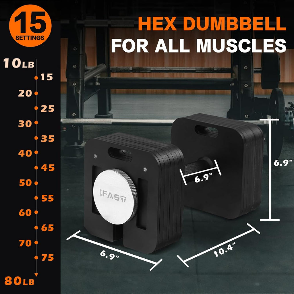 9 in 1 Adjustable Dumbbell Set,80 LBS Quick-Lock Free Weights Dumbbells, Gym Equipment Barbell, Exercise & Fitness Dumbbells for Work Out Home Dumb Bells and Hand Weights for Men