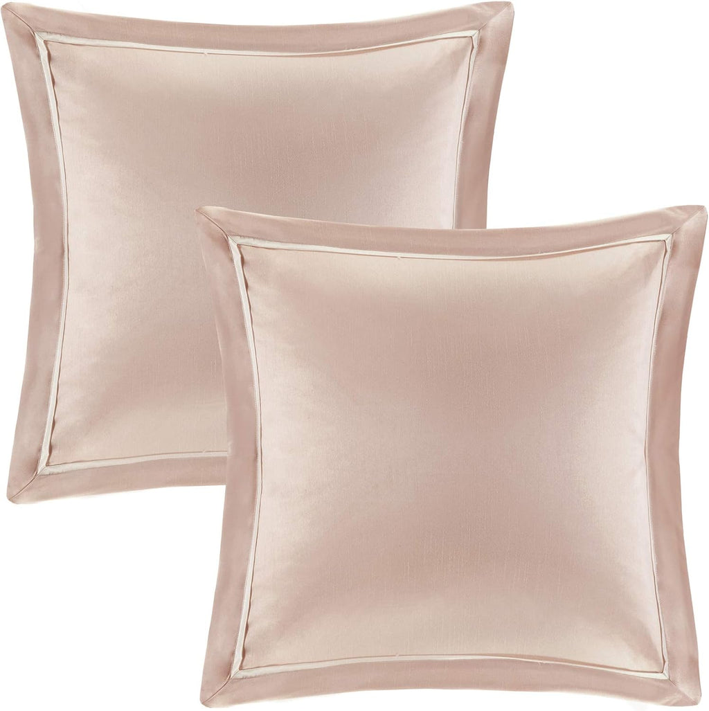 Madison Park Essentials Room in a Bag Faux Silk Comforter Set-Luxe Diamond Tufting All Season Bedding, Matching Curtains, Decorative Pillows, Cal King(104'x92'), Blush 24 Piece (MPE10-811)