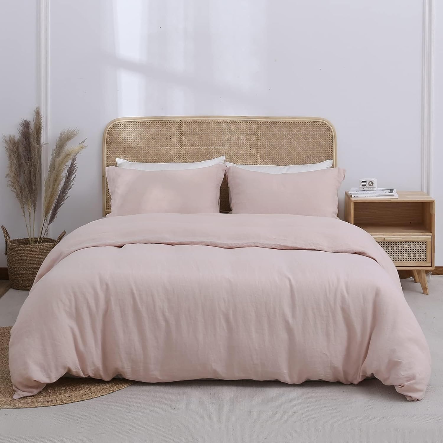 Simple&Opulence 100% Linen Duvet Cover Set, 3 PCS Natural French Flax Blush Pink Duvet Cover Full Size, Breathable Soft Comfy Linen Bedding Comforter Cover with 2 Pillowcases(Blush Pink, 78'x86')