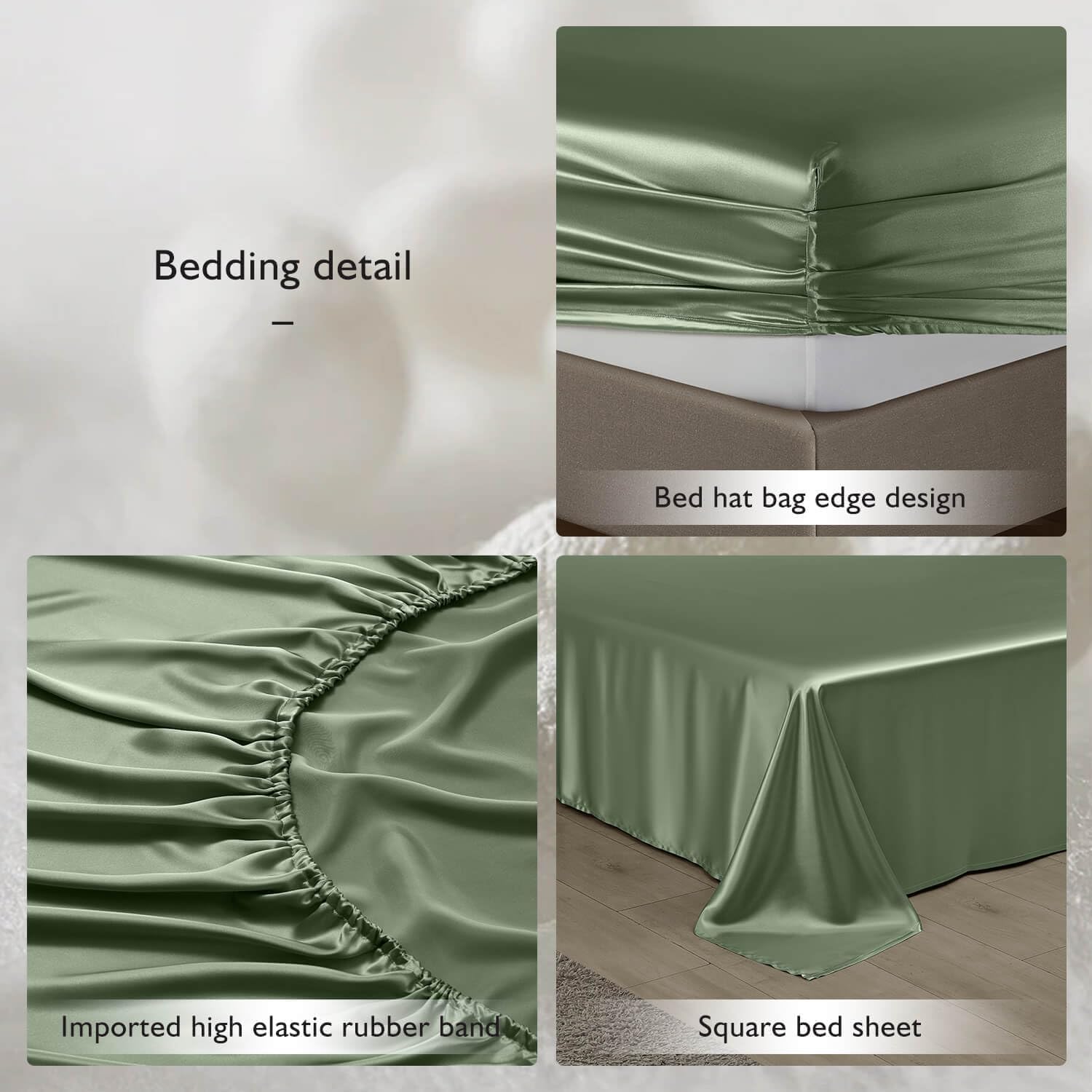 DISANGNI 22 Momme 100% Mulberry Silk Bedding Set - 4-Piece Luxury (2 Pillowcases, 1 Fitted Sheet, 1 Flat Sheet) - 6A Grade Natural Silk (Green, King)