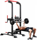 soges Pull Up Bar Dip Station, Power Tower with Folding Dumbbell Bench & Backrest, Adjustable Height Pull Up Bar Stand, Multi-Function Home Gym Strength Training Fitness Equipment 330LBS