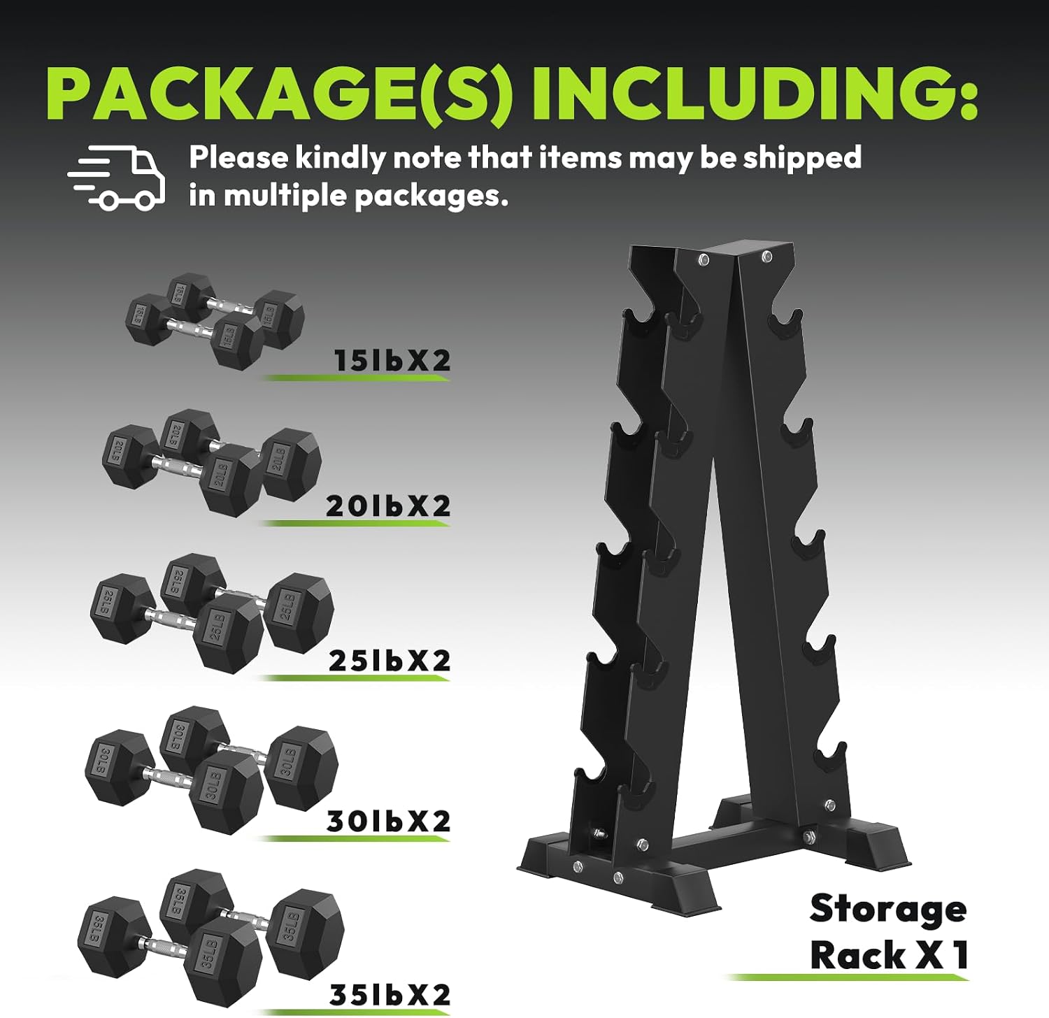 HANDBODE Rubber Coated Hex Dumbbell Set with A-Frame Rack, 100 lb - 550 lb Multiple Options Weight, Hexagon Non-Rolling Shape, Ergonomic Knurled Handle, Home Gym Equipment for Strength Training