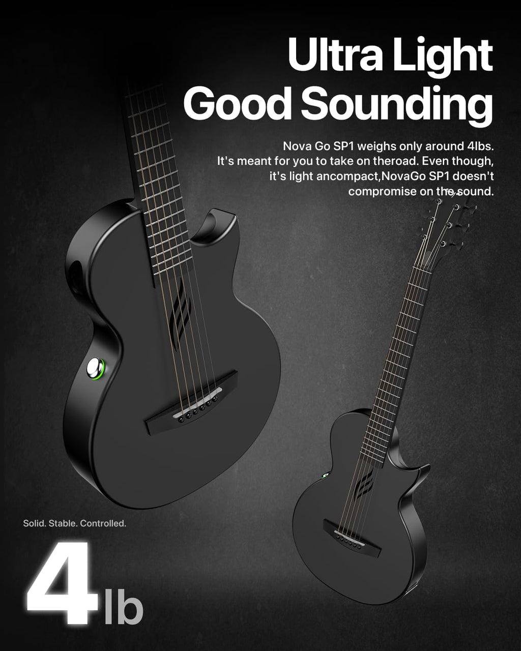 Enya NOVA GO SP1 Carbon Fiber Travel Guitar - 35' Acoustic Electric with Smart AcousticPlus Technology, Built-in Effects, USB Recording, Bluetooth Speaker, Beginner Bundle with Gig Bag & Accessories