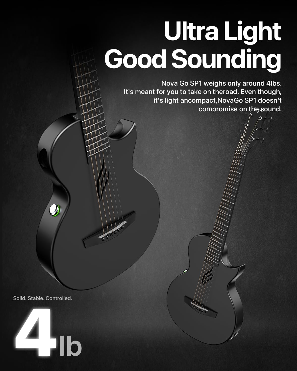 Enya NOVA GO SP1 Carbon Fiber Travel Guitar - 35' Acoustic Electric with Smart AcousticPlus Technology, Built-in Effects, USB Recording, Bluetooth Speaker, Beginner Bundle with Gig Bag & Accessories