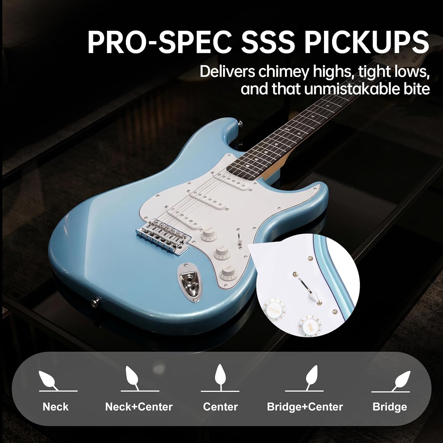 AODSK Electric Guitar with Amp Beginner Kit 39 Inch Solid Body Full Size,All Accessories,Digital Tuner,Six Strings,Four Picks,Tremolo Bar,Strap,Gig Bag,Starter kit