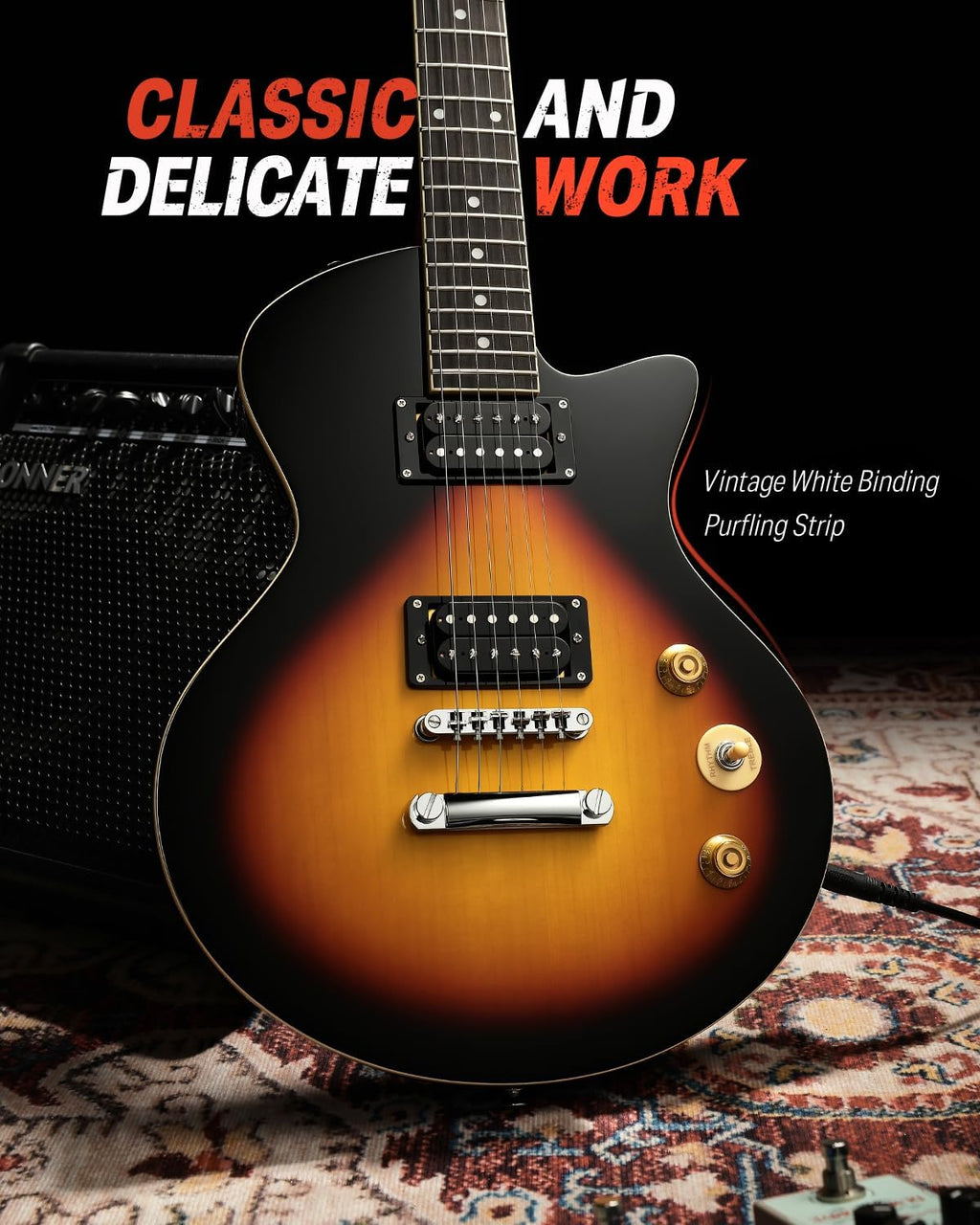 Donner 39' Electric Guitar Beginner Kits, Solid Alder Body with Dual Humbucker Pickups, 25.5' Extended Scale, C-Neck Full Size Kit with Bag - Ideal for Starters and High-gain Rock, Sunburst