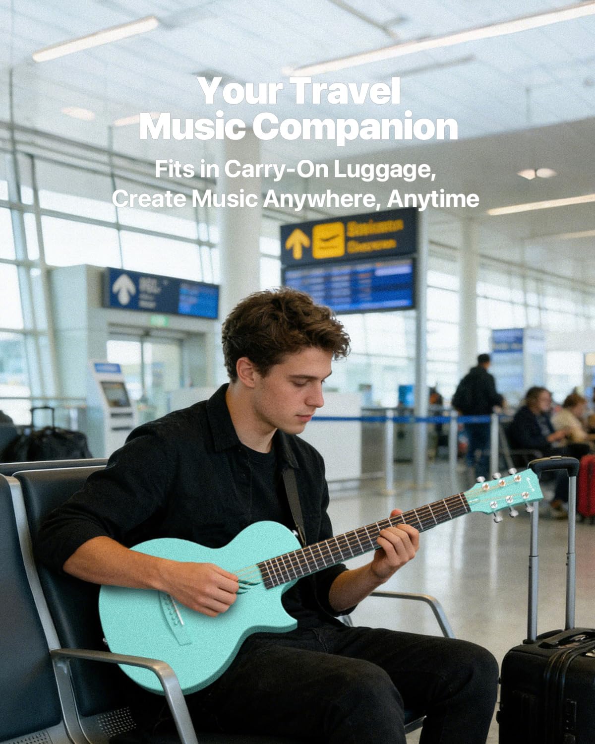 Enya Nova Go Carbon Fiber Acoustic Guitar 1/2 Size Beginner Adult Travel Acustica Guitarra w/Starter Bundle Kit of Colorful Gift Packaging, Acoustic Guitar Strap, Gig Bag, Cleaning Cloth(Blue)