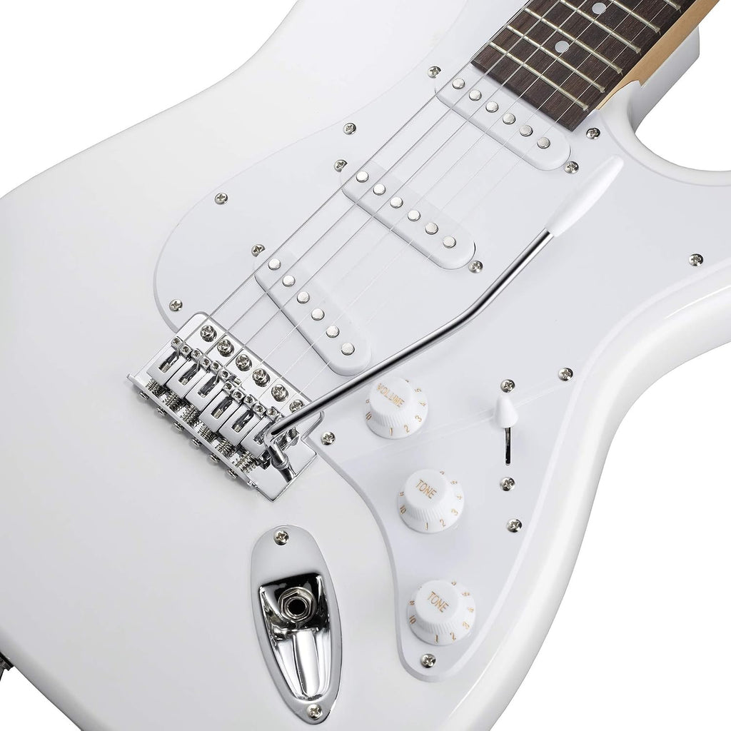 Ashthorpe 39-Inch Electric Guitar (White-White), Full-Size Guitar Kit with Padded Gig Bag, Tremolo Bar, Strap, Strings, Cable, Cloth, Picks