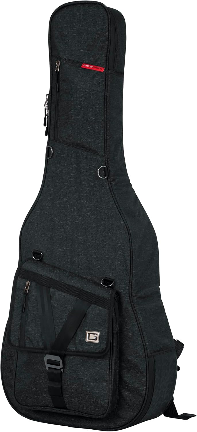 Gator Cases Transit Series Lightweight Acoustic Guitar Gig Bag with Back Pack Straps, Weather Resistant Exterior, and Rubberized Bottom, Charcoal Black Exterior (GT-ACOUSTIC-BLK)