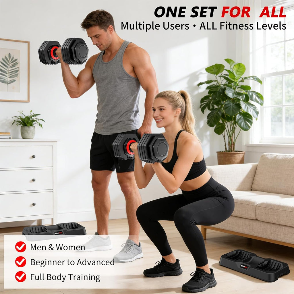 Adjustable Dumbbell Set Pair 25 lb or 50 lb, Adjustable Dumbbells 10-in-1 Free Weight Set, 1-Second Dial Weight Adjustment,Space-Saving Design with Storage Base, Home Gym Strength Training Equipment