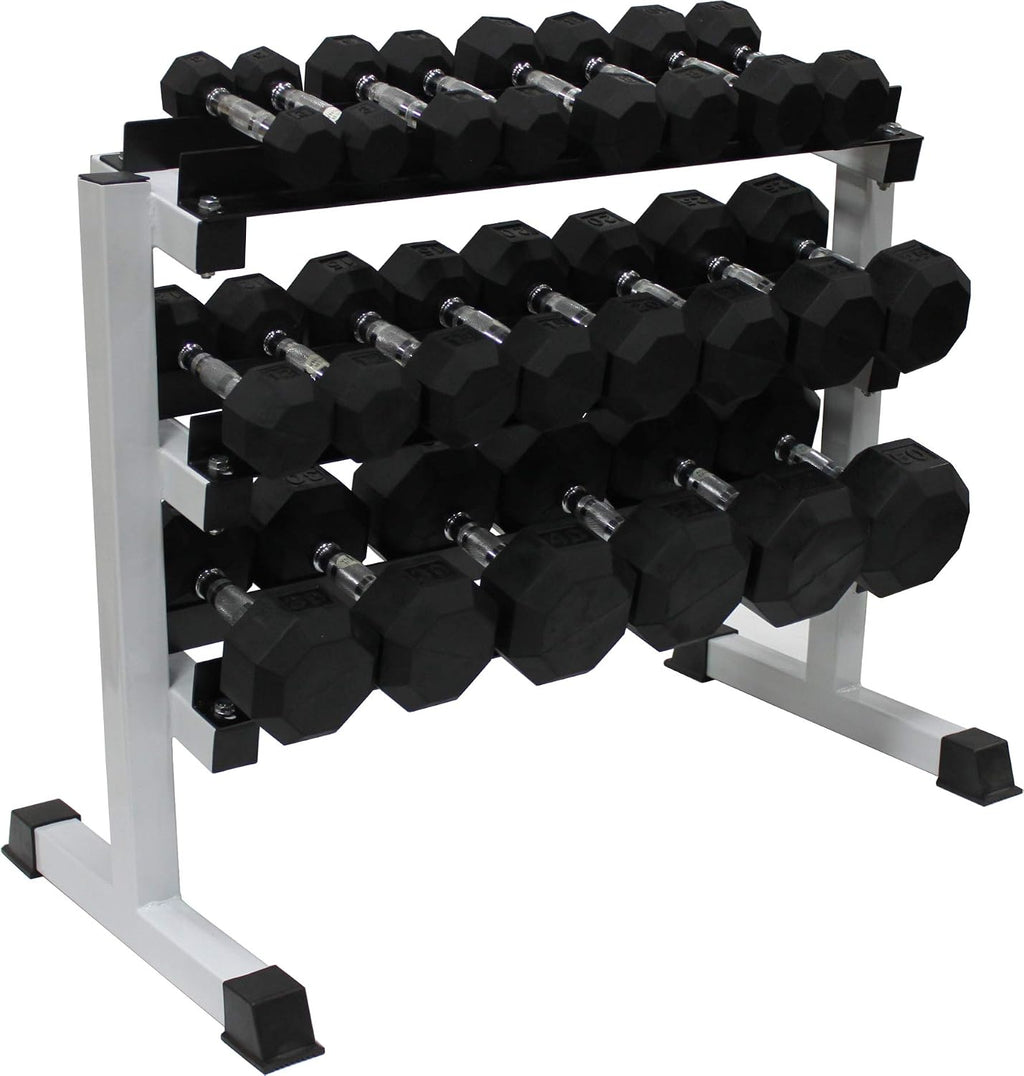 Ader 11Pairs Octagon Rubber Dumbbell 3-50lb with 3 Tier 36' Dumbbell Rack and 4' Rubber Mat