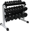 Ader 11Pairs Octagon Rubber Dumbbell 3-50lb with 3 Tier 36' Dumbbell Rack and 4' Rubber Mat