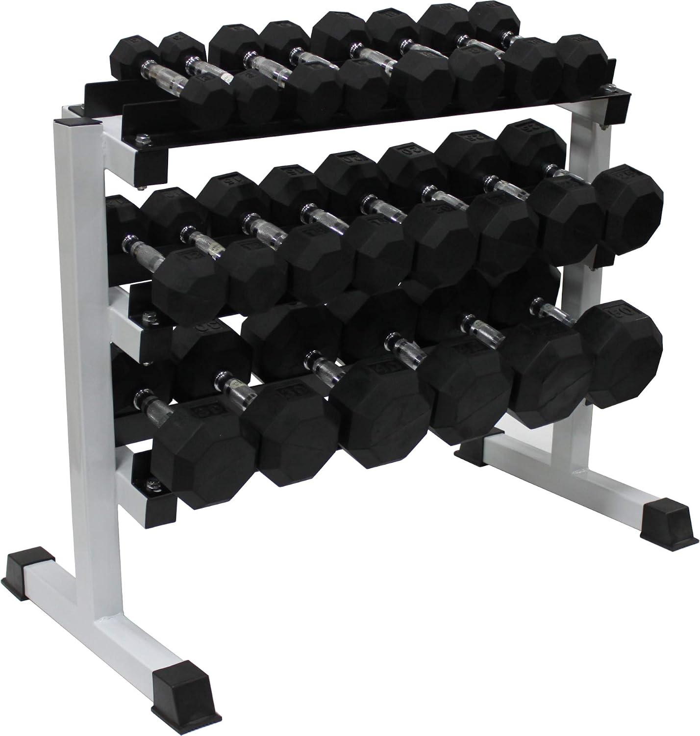 Ader 11Pairs Octagon Rubber Dumbbell 3-50lb with 3 Tier 36' Dumbbell Rack and 4' Rubber Mat