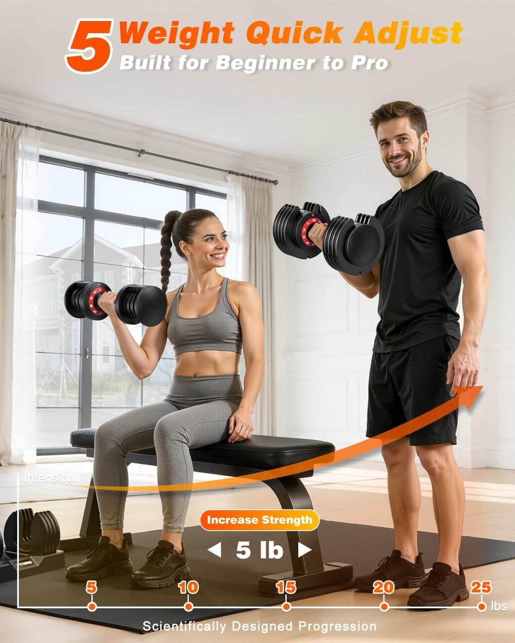 Adjustable Dumbbells Set of 2, 1 Hand Adjustable Weights Dumbbell Set and Workout Bench, 25/55/80lb Pair Weight Set For Home Gym Suit both Men and Women, Compact for Small Space Apartment Room