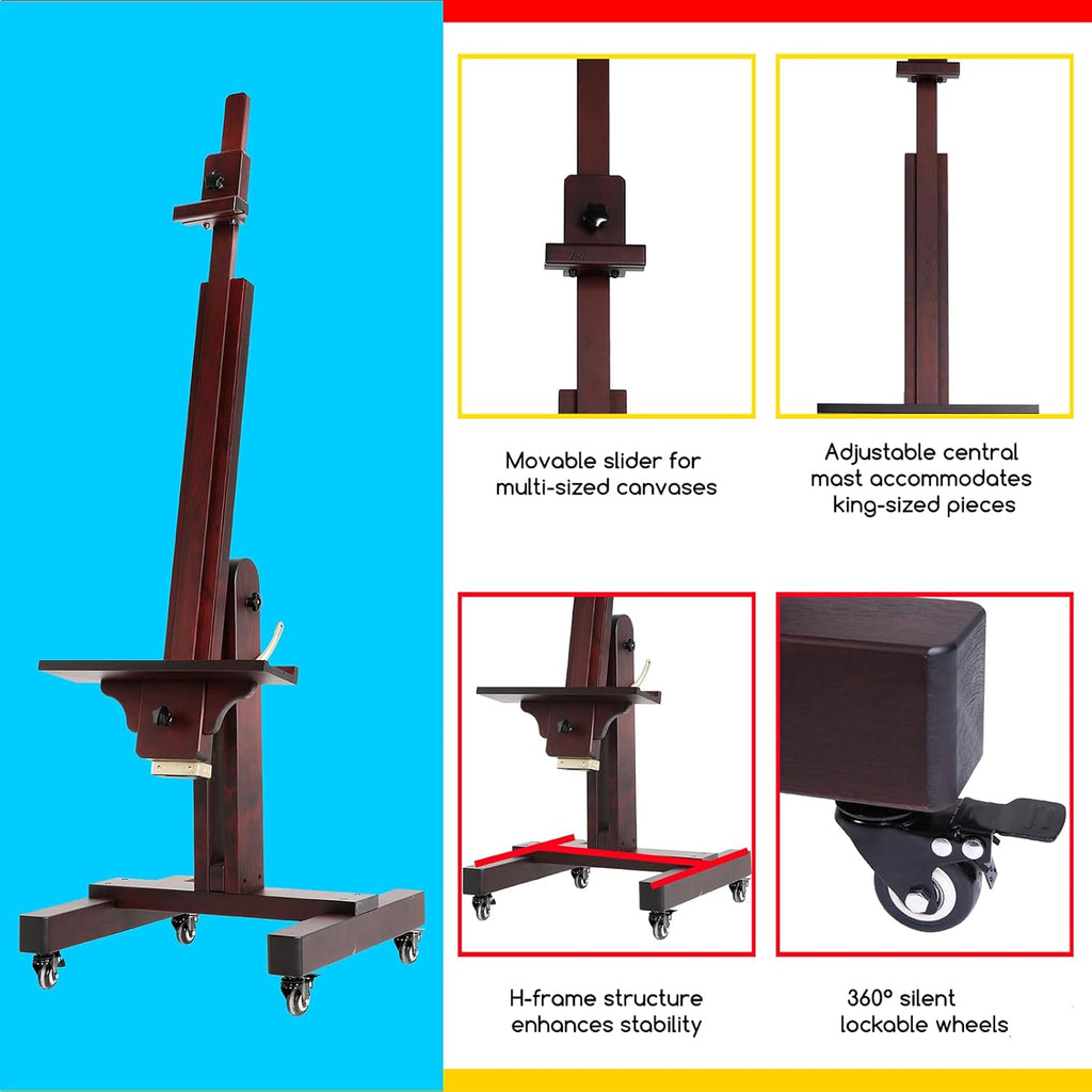 MEEDEN Heavy Duty Painting Easel: Professional Solid Beechwood Large Easel Holds Canvas Art up to 71' High - Tilts Flat Easily Wooden Floor Easel for Adult Artist Beginners Art Studios