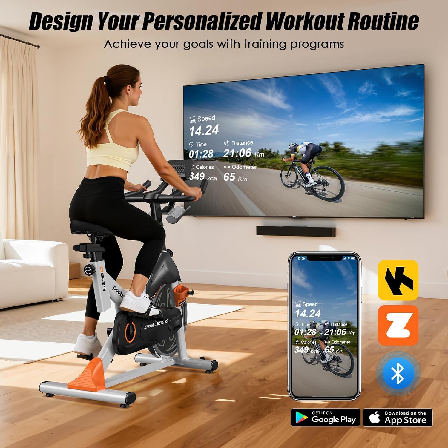 pooboo Exercise Bike,Stationary Bike with Exclusive App for Home,Magnetic Low Noise Indoor Cycling Bike with 350lbs Weight Capacity,Adjustable Seat,Tablet Mount and LCD Display for Weight Loss