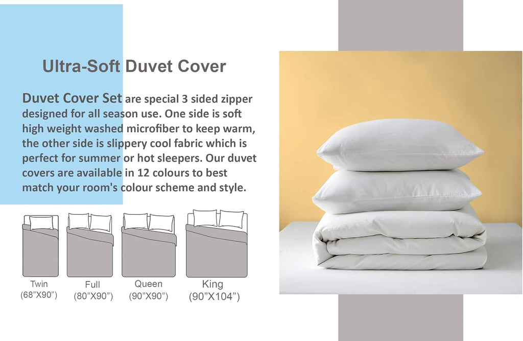3 Side Zipper Duvet Cover Set Alaskan King 120 X 132-3 PCS Duvet Cover Set with 3 Sided Zipper Closure, Alaskan King Duvet Cover (120'x132') & 2 Pillow Cases(20'x40'), Silver Grey