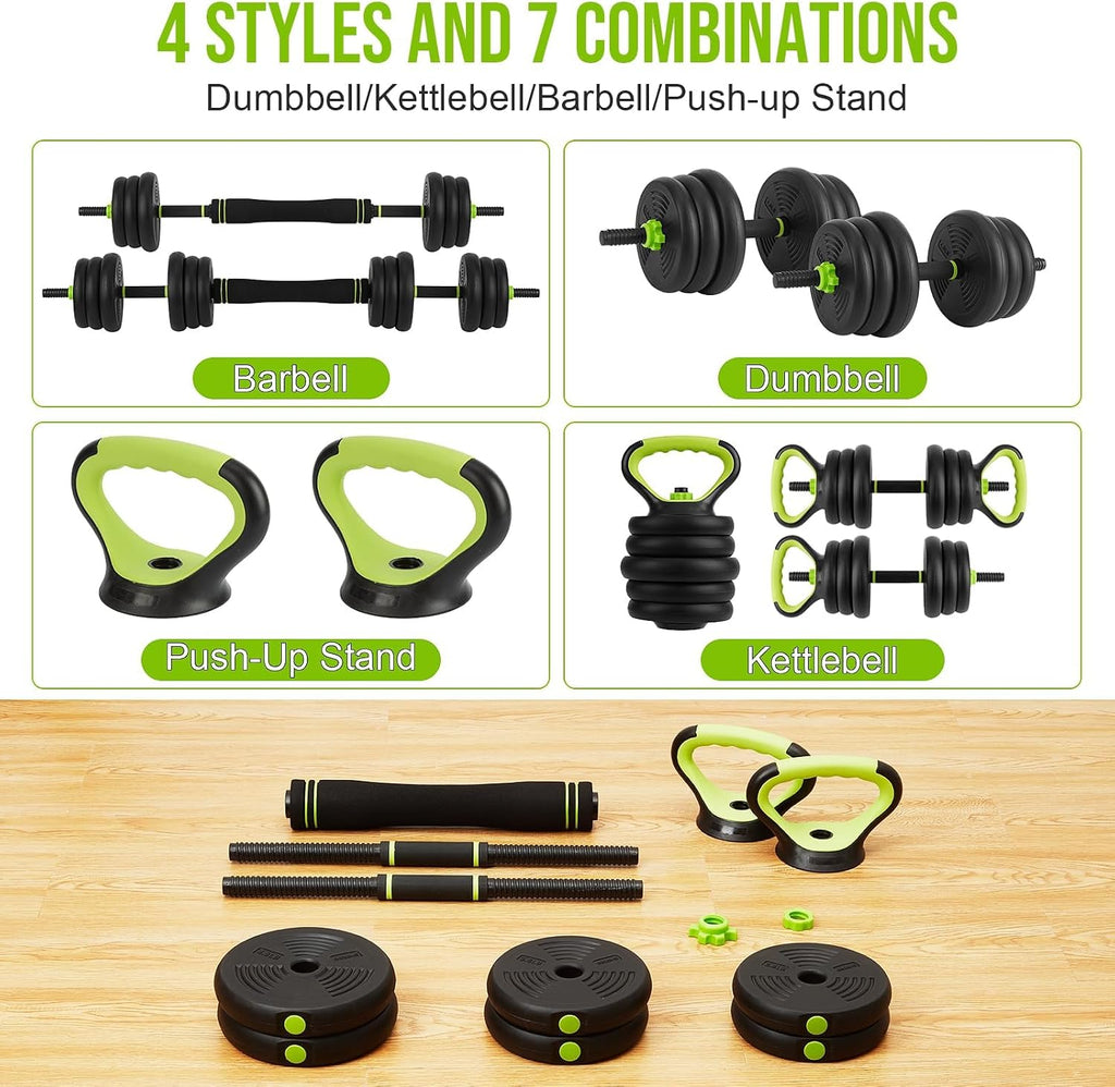 GarveeLife 44 LBS Adjustable Dumbbell Set with Iron Grip for Home Gym,4-in-1 Adjustable Weights as Barbell Set, Dumbbell Set,Kettlebells and Push-up