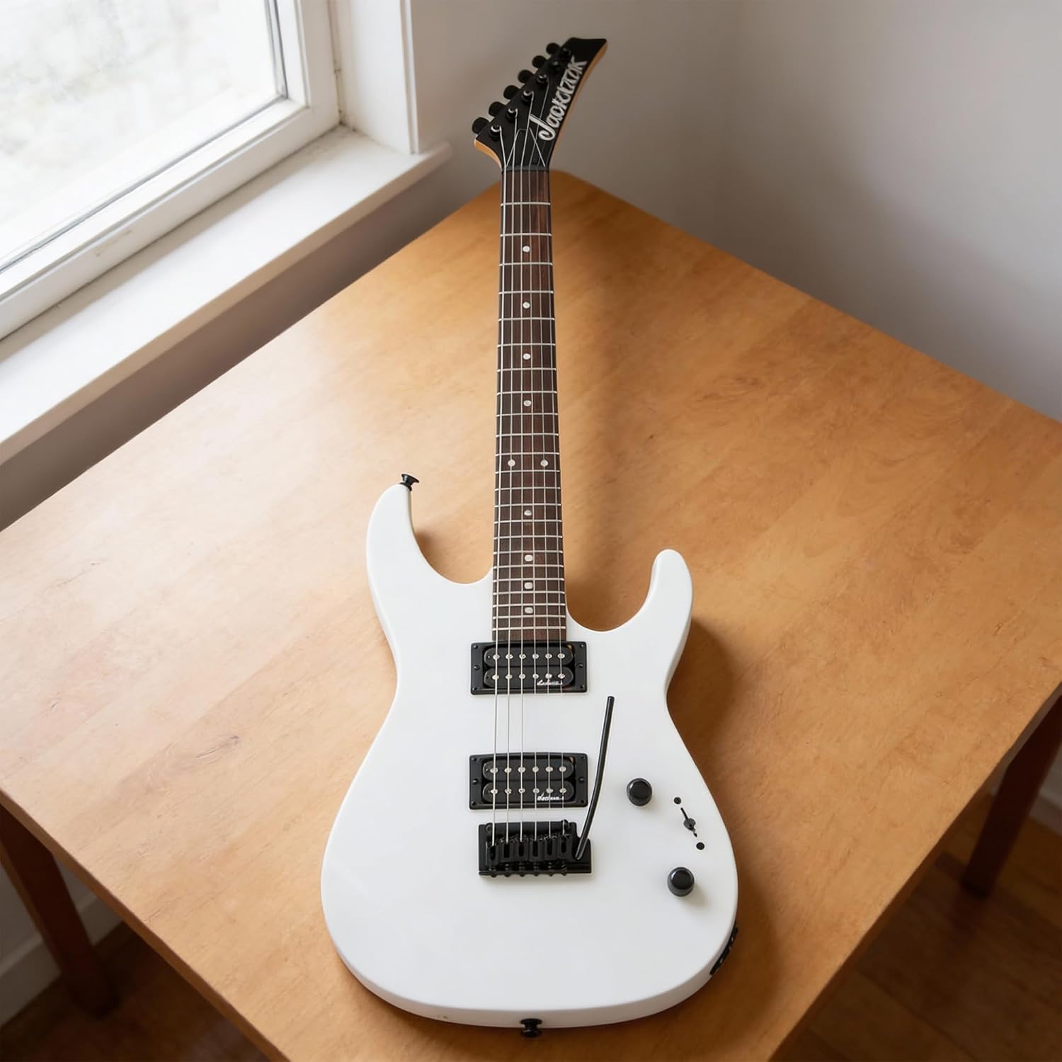 Jackson JS Series Dinky JS11 Electric Guitar - Snow White Bundle with Cable, Tuner, Strap, Picks, and Austin Bazaar Instructional DVD