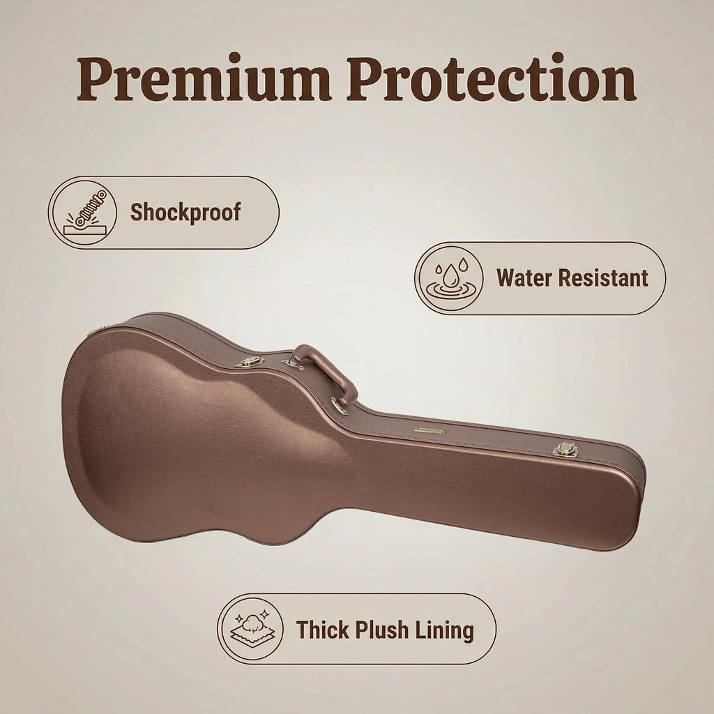 Crossrock Wooden Electric Guitar Case for 335 Style Semi-Hollow | Chocolate Brown Faux Leather, Purple Velvet Interior, Lock – Designer Series(CRW520SACB)