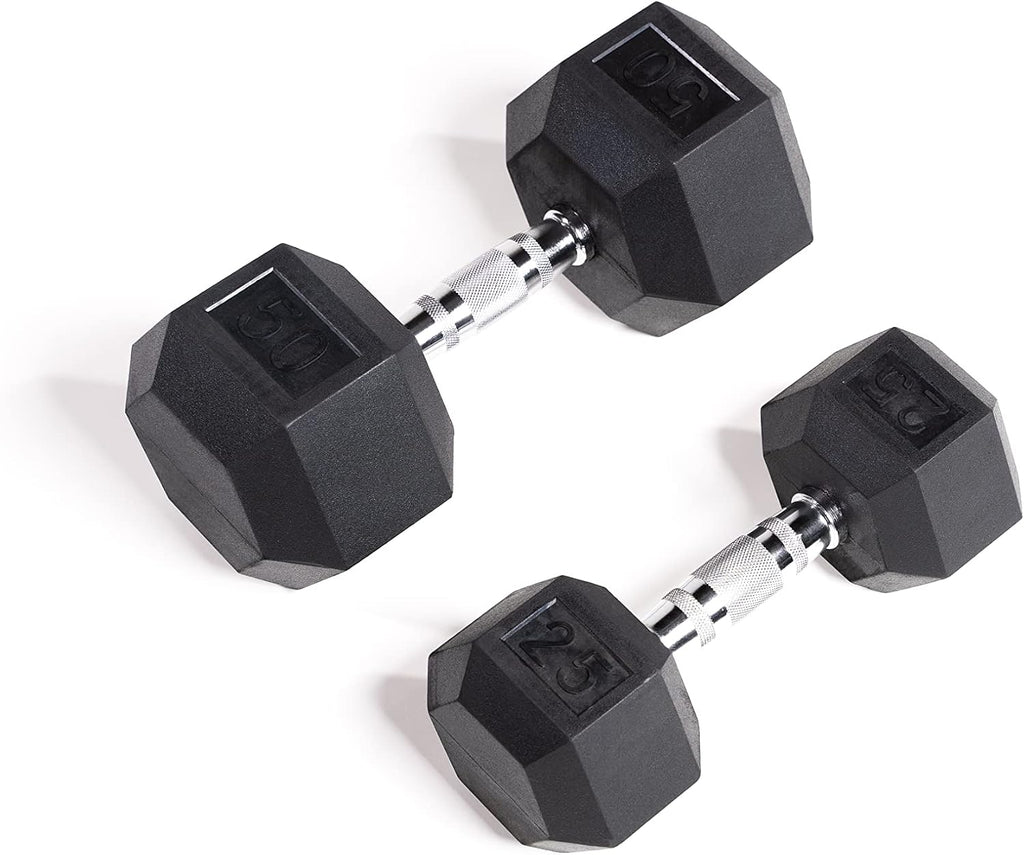 Zeus Fitness Rubber Encased Hex Dumbbells - Sold In a Set 5-50 lbs - Women and Men dumbbell -Strength Equipment