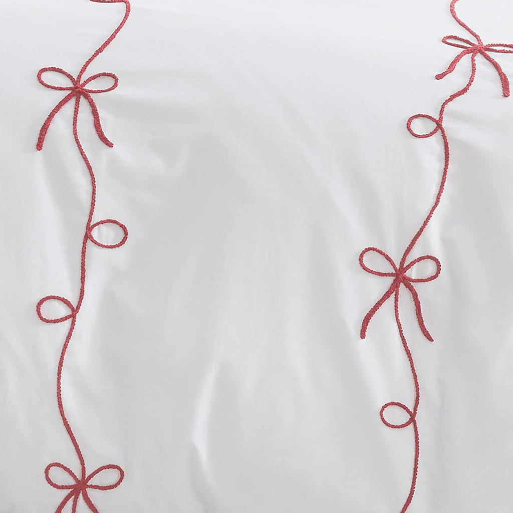 Peri Home Red Bows Bedding 100% Cotton 3-Piece Comforter Set, King