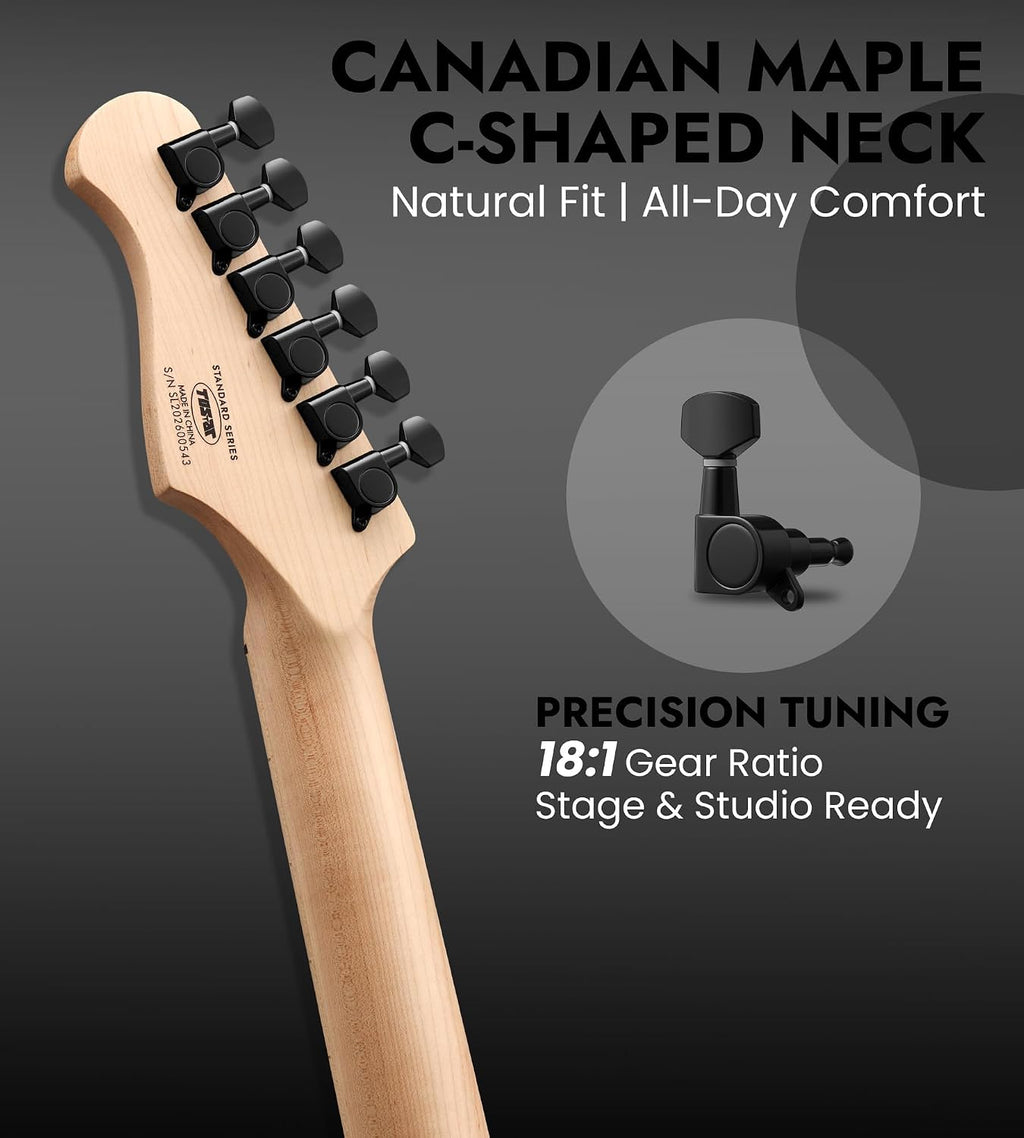 Tostar Electric Guitar 39' Kit for Beginners 6 String Bundle with Amp HSS Pickup with Gig Bag,Capo,Tremolo, Strap, Picks Black Electric Guitars Full Size for Gifts