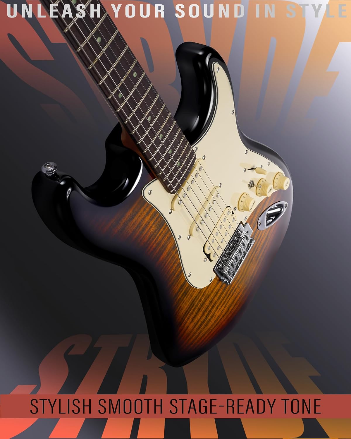 AKLOT Beginner Electric Guitar Kit: 10W Amp, Coil-Split HSS Pickups, Lesson Book, Roasted Maple Neck, Gig Bag, Tuner, Strap, Picks, Stryde Inferno Burst