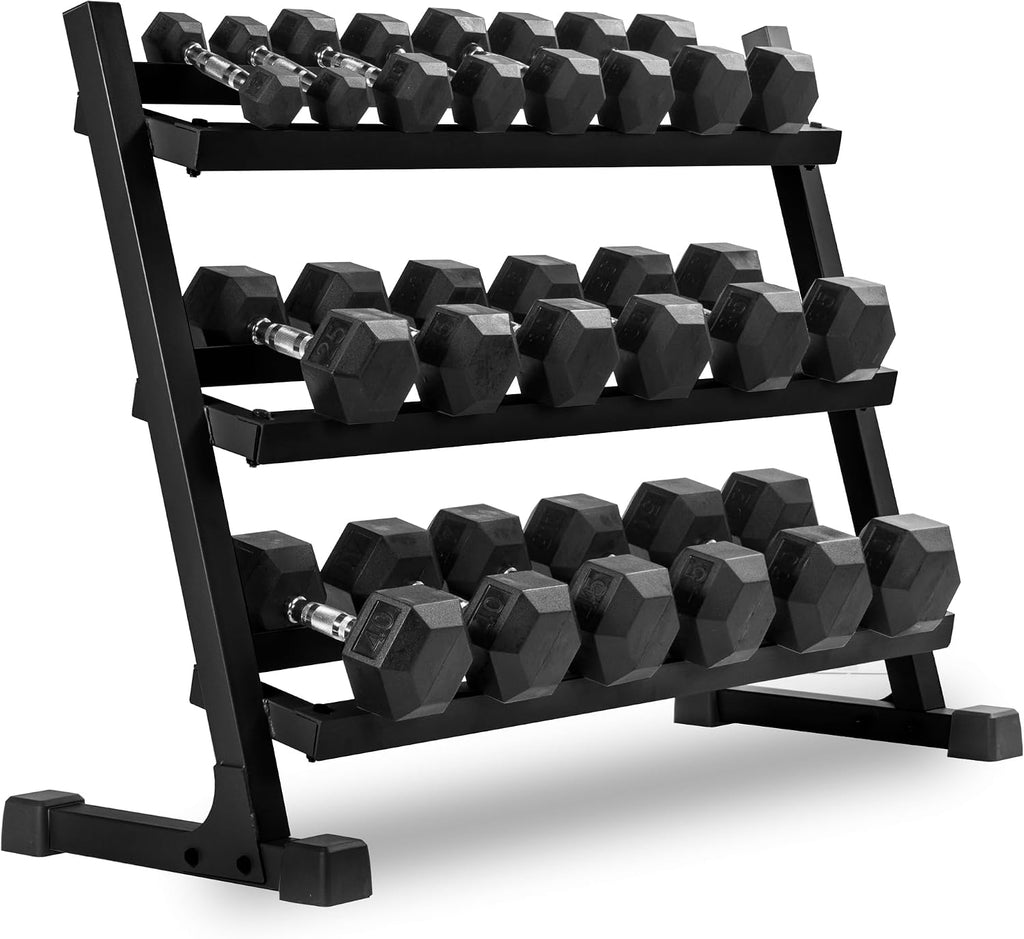 XMARK Dumbbell Set with Rack, Weights Dumbbells, Multiple Free Weights and Horizontal Storage for Home Gym Strength Training, Storage Rack Color Options