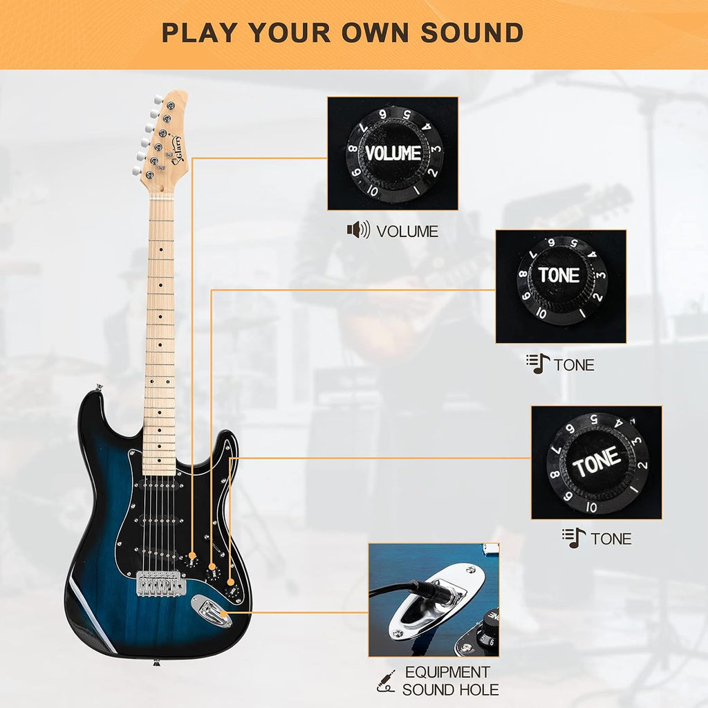 GLARRY Full Size Electric Guitar for Music Lover Beginner with 20W Amp and Accessories Pack Guitar Bag (DARK BLUE, 39' Right Handed)