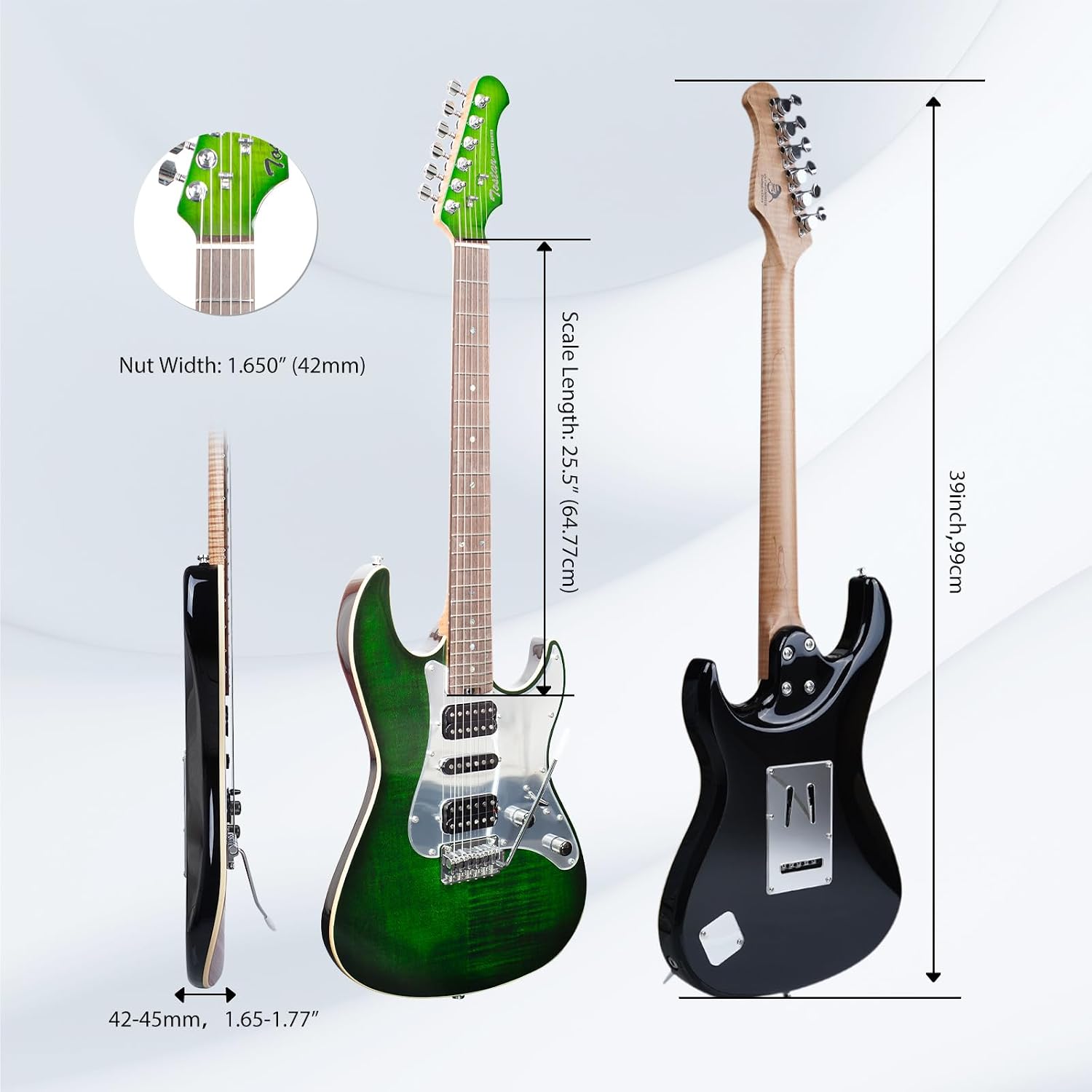 TOSTAR Electric Guitar with HSH Alnico 5 Pickups, Locking Tuners, Push-Pull Coil Split, Enhanced Sustain, Solid Body Electric Guitars for Advanced Players, Guitarra Electrica, Green