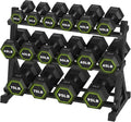 HANDBODE Hex Dumbbell Set with Rack, 300-840 lb Rubber Coated Fixed Weights Sets with Heavy Duty Storage Stand, Hexagon Shape, Multiple Weight Options Home Gym Equipment for Strength Training