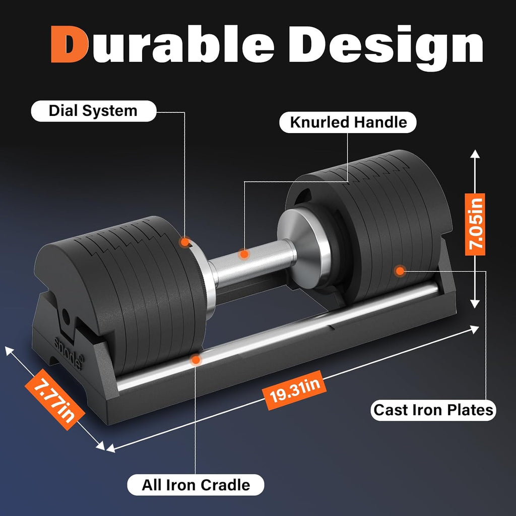 SNODE AD80 Drop Proof 80 lbs Adjustable Dumbbell Set -Adjustable Weights with Cast Iron Plates and Cradle, Knurled Handle, Fast Adjust, Compact Home Gym Equipment for Bench & Press