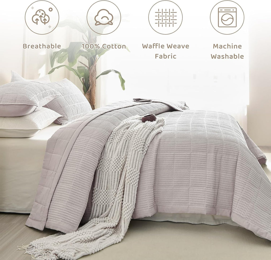 Sanracie Oversized King Quilt (120'x120'), Cotton Oatmeal Colored Waffle Quilt Bedding Set Extra Wide Large Luxury Aesthetic Bedspreads Soft Breathable Bedding Coverlet Sets 3 PCS