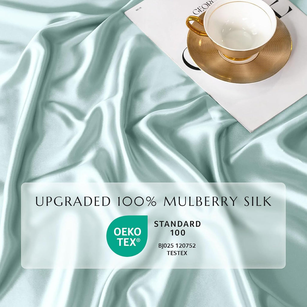 THXSILK 100% Mulberry Silk Duvet Cover, 7A+ Silk Comforter Cover, Seamless Breathable Comforter Quilt Cover with Zipper Closure - Seamless, Ultra Soft, Durable, Full Size, Light Blue