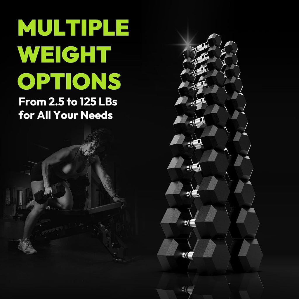 Hex Dumbbell Sets with Rack, 90-640 lb Rubber Encased Exercise & Fitness Dumbbells Set, Hand Weight for Strength Training, Weight Dumbbells