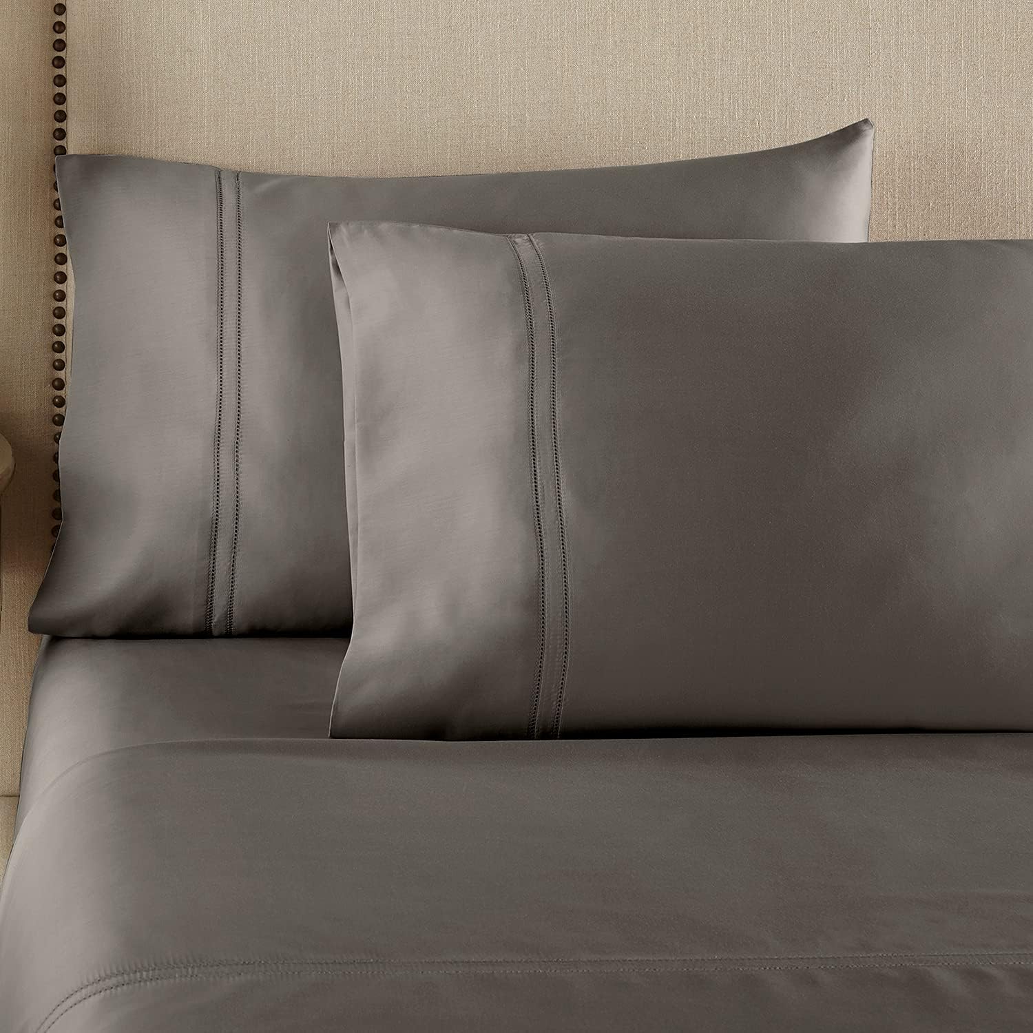 Pure Parima Yalda Sheet Set – 100% Certified Egyptian Cotton, Double-Hem Stitch, King, Charcoal