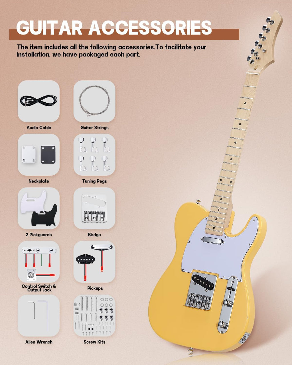 Leo Jaymz Print DIY Electric Guitar Kits (TL Cream Yellow (New))