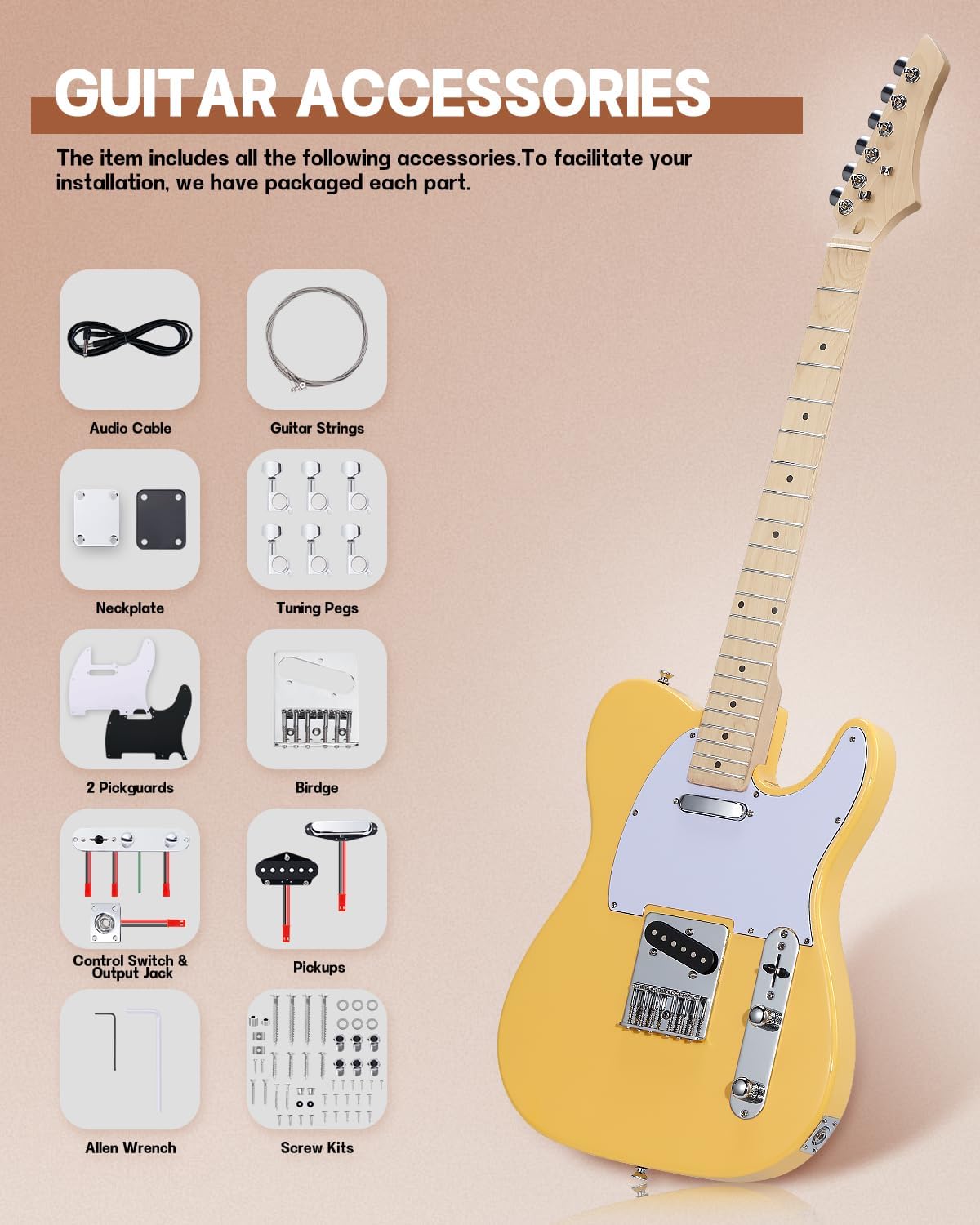 Leo Jaymz Print DIY Electric Guitar Kits (TL Cream Yellow (New))