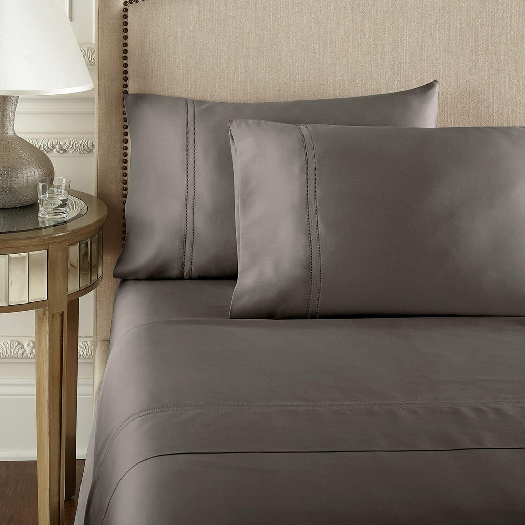 Pure Parima Yalda Sheet Set – 100% Certified Egyptian Cotton, Double-Hem Stitch, King, Charcoal