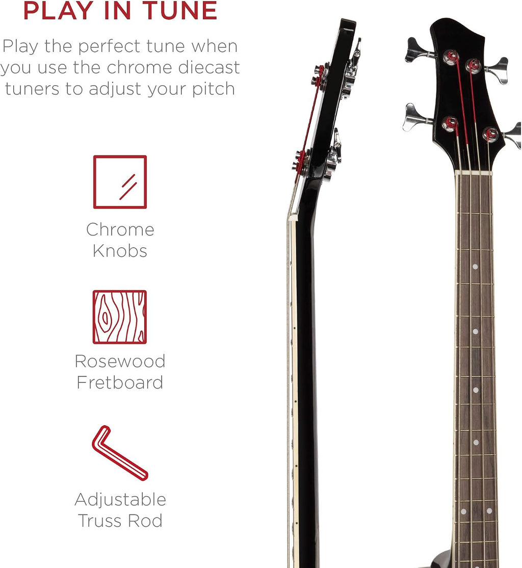 Best Choice Products Acoustic Electric Bass Guitar, Full Size 4 String, Fretted Bass Guitar w/Padded Gig Bag - Black