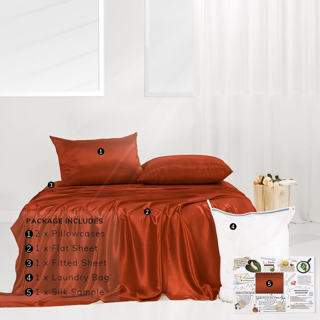 PROMEED 23 Momme Silk King Sheets Set - 4PCS, Upgraded 6A+ Mulberry Bedding with Fitted Sheet, Flat Sheet and Pillowcases (Dusk, King)