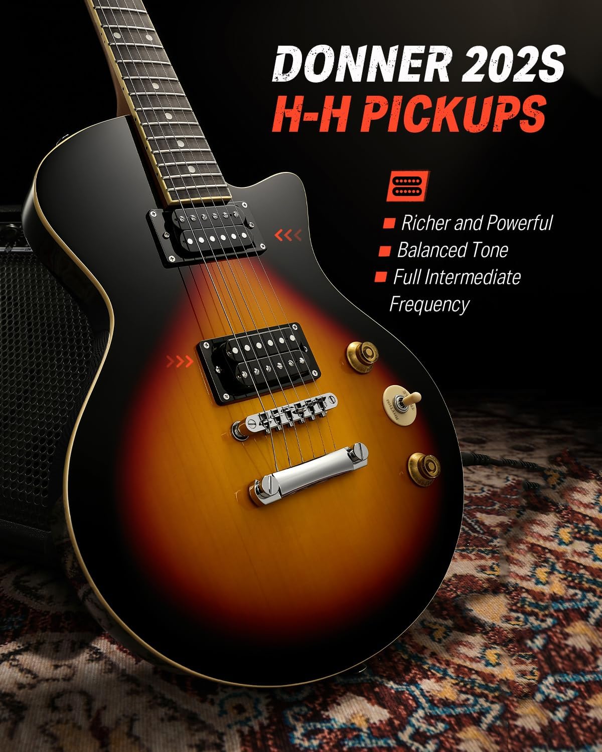 Donner 39' Electric Guitar Beginner Kits, Solid Alder Body with Dual Humbucker Pickups, 25.5' Extended Scale, C-Neck Full Size Kit with Bag - Ideal for Starters and High-gain Rock, Sunburst