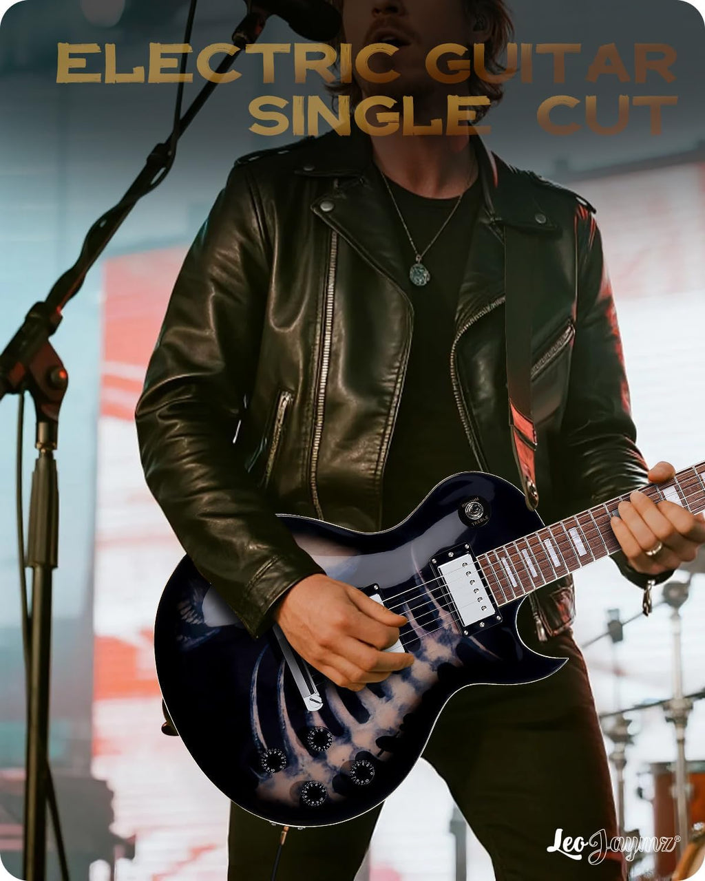 Leo Jaymz SC Series Electric Guitar – Mahogany Body, Laurel Fingerboard, Dual Humbuckers, Tune-O-Matic Bridge, C Neck, 18:1 Tuners (Skull)