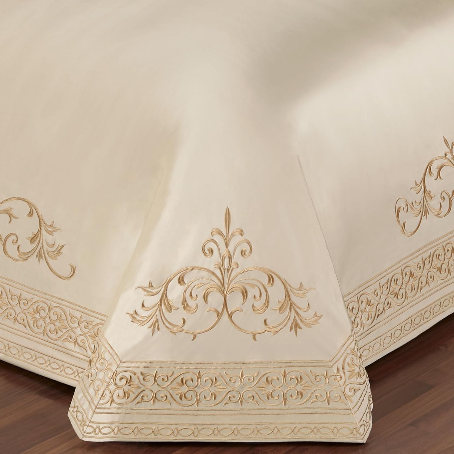 Touch of Class Versailles Luxury Bedding | Classic Neutral Pearl | Palace-Inspired French Style Golden Scrollwork Embroidery on Sateen | Designed 3 Piece Set: King Bedspread & 2 King Shams