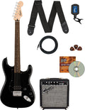 Fender Squier Sonic Stratocaster HT H - Black Bundle with Frontman 10G Amp, Tuner, Strap, Cable, Picks, and Austin Bazaar Guitar DVD