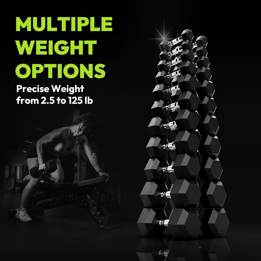 Hex Dumbbell Sets with Rack, 90-640 lb Rubber Encased Exercise & Fitness Dumbbells Set, Hand Weight for Strength Training, Weight Dumbbells